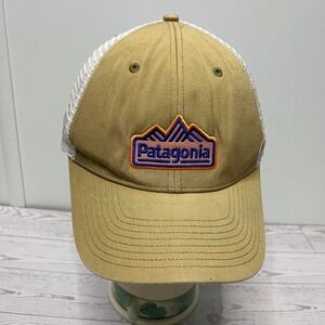 Patagonia Trucker Hat Mens Tan Mesh Back Snapback Mountain Logo Cap
